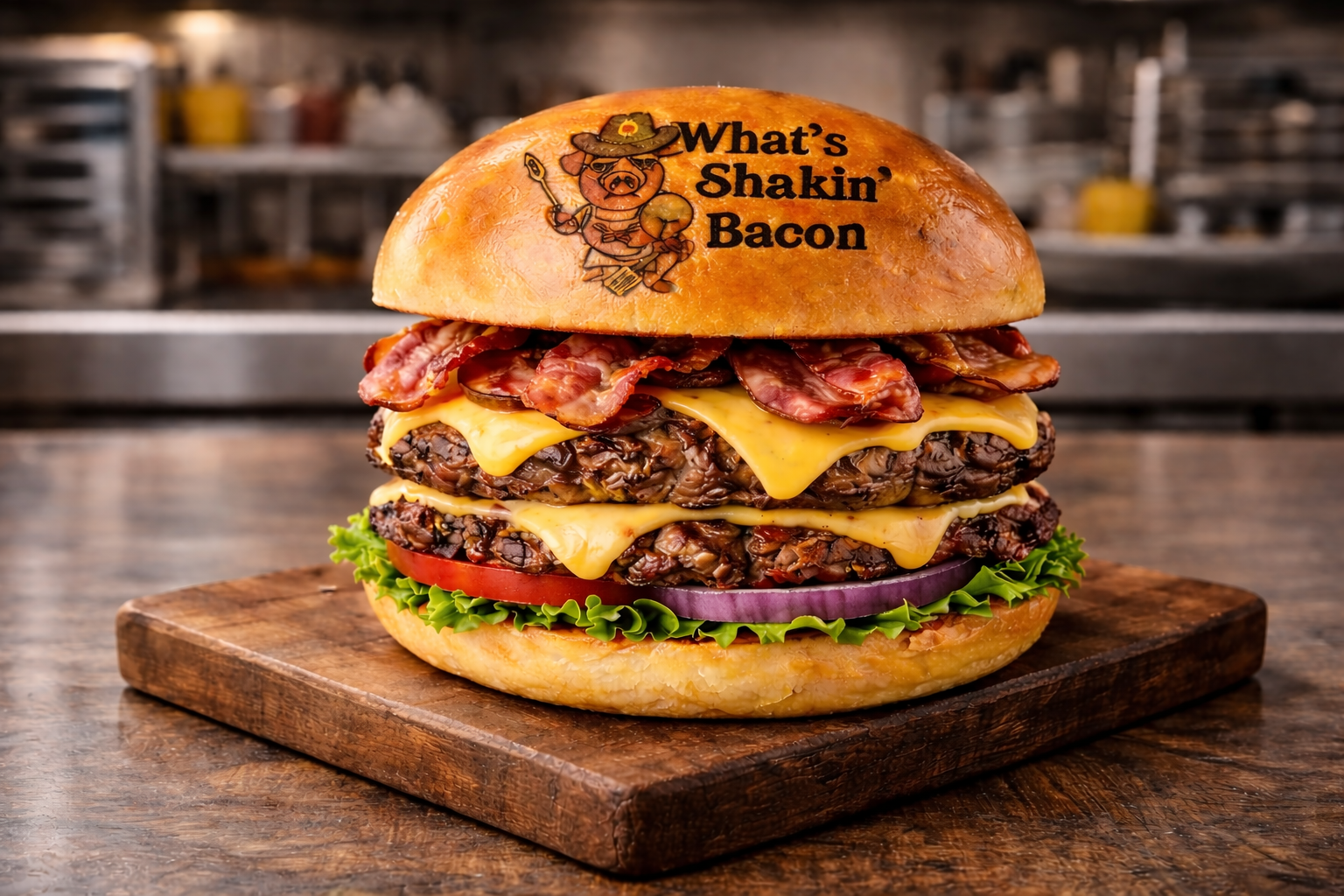 Bacon smash burger close-up