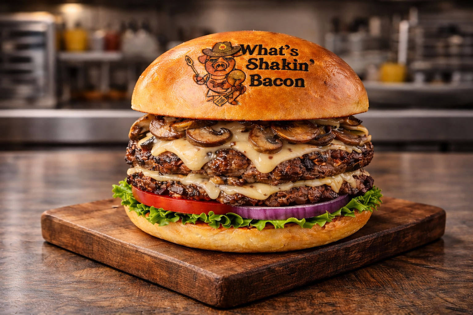 Mushroom Swiss burger close-up